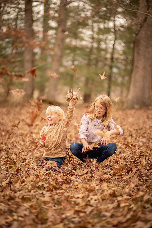 SIbling Kids Fall Photo Session in the Leaves | Asheville Family Photographer