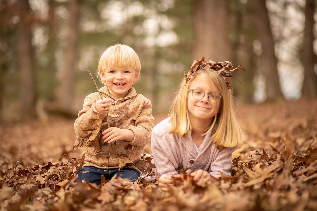 SIbling Kids Fall Photo Session in the Leaves | Asheville Family Photographer