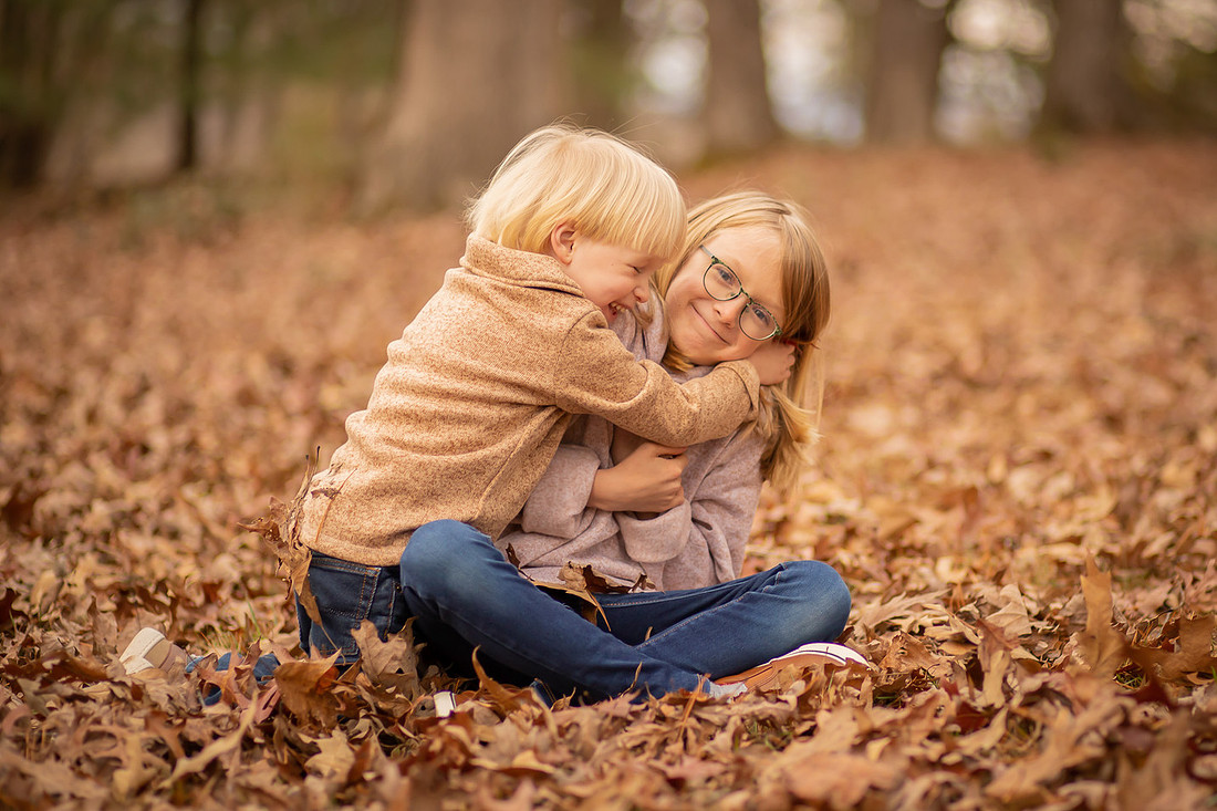 SIbling Kids Fall Photo Session in the Leaves | Asheville Family Photographer