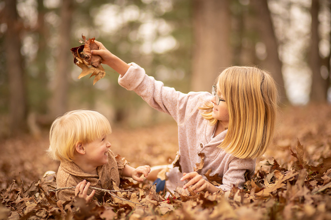 SIbling Kids Fall Photo Session in the Leaves | Asheville Family Photographer