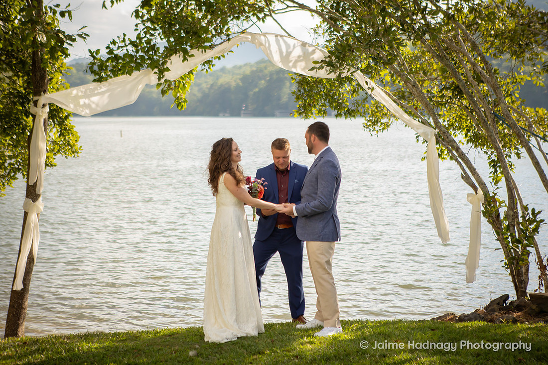 Backyard Wedding Ceremony at Lake Lure | Asheville Wedding Photographer