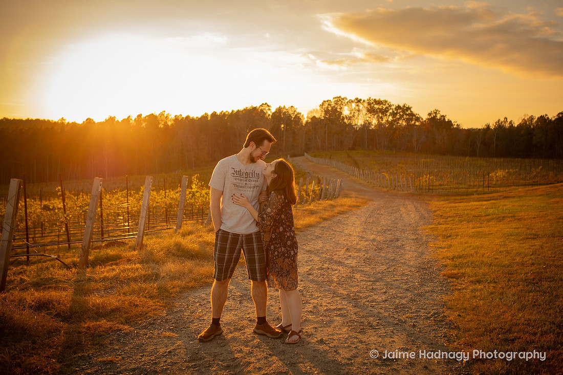Sunset Engagement Photos at Mountain Brook Vineyards | Asheville Photographer