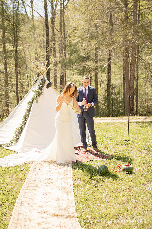 Watermelon Smashing Ceremony at Wedding | Asheville Photographer