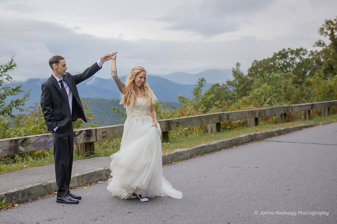 Bride and Groom Photos on The Blue Ridge Parkway | Bridal Portrait | Asheville Photographer