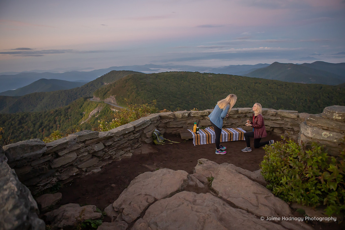 Surprise Proposal on Blue Ridge Parkyway Craggy PInnacle: Asheville Engagement Photographer