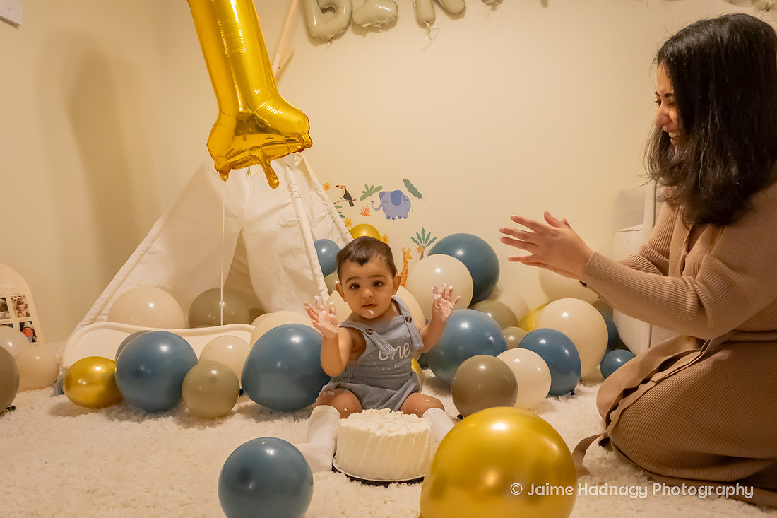 One Year Old Birthday PHotos with Balloons | Asheville Infant Photographer