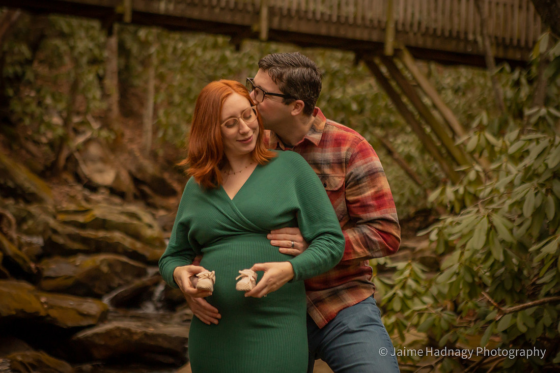 Nature Maternity Photos by the river in the forest | Black Mountain Baby Photographer