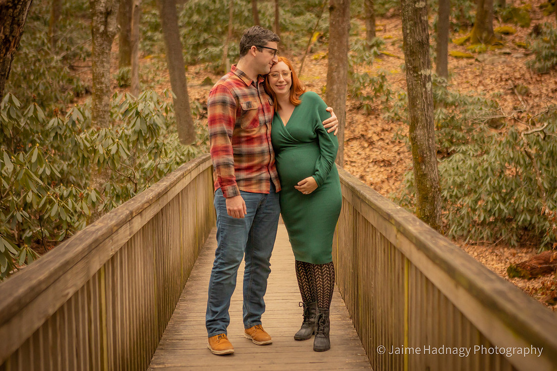 Asheville Baby Photographer | Maternity Couples Photos in the Forest by the Creek