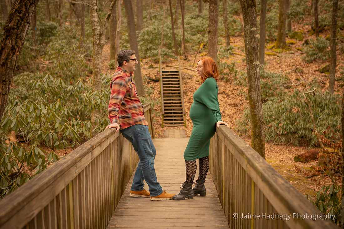 Asheville Baby Photographer | Maternity Couples Photos in the Forest by the Creek