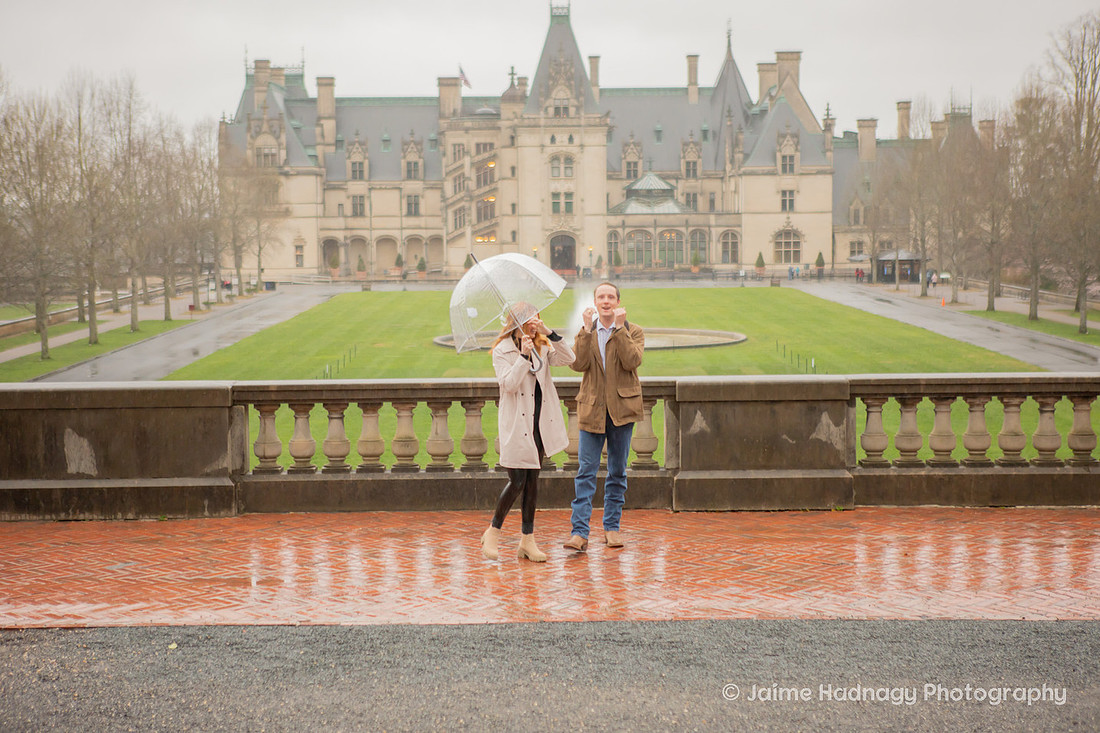 Surprise Proposal in the Rain at the Biltmore House | Asheville Photographer
