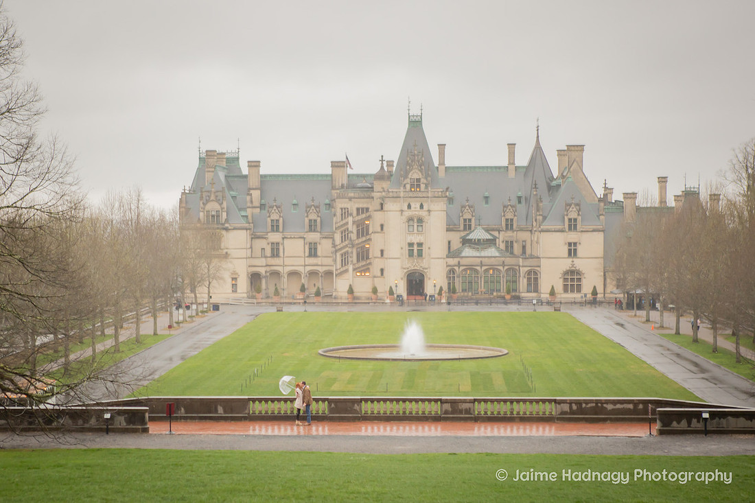 Surprise Proposal in the Rain at the Biltmore House | Asheville Photographer
