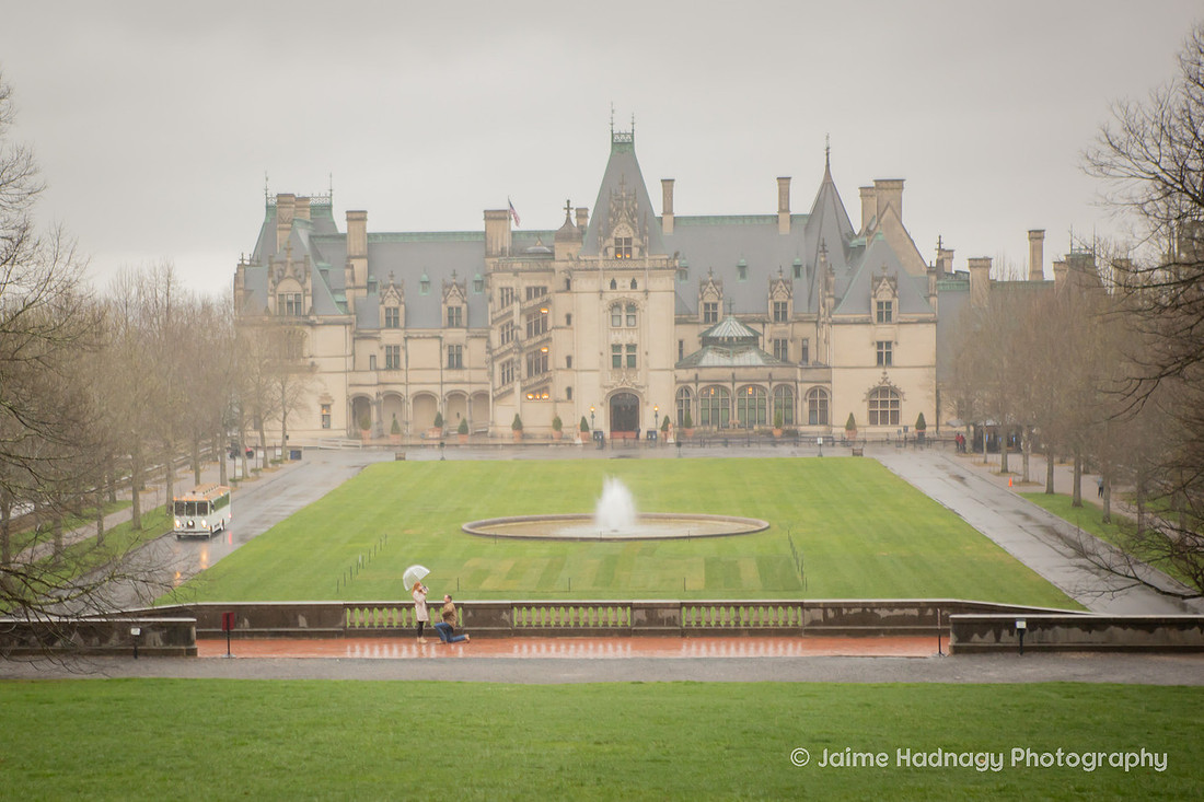 Surprise Proposal in the Rain at the Biltmore House | Asheville Photographer