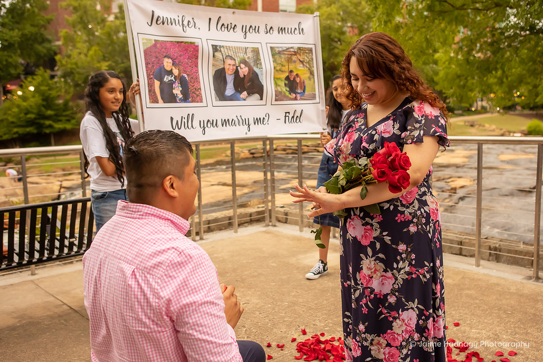Surprise Proposal and Engagement Session Asheville Photographer goes to Greenville, SC