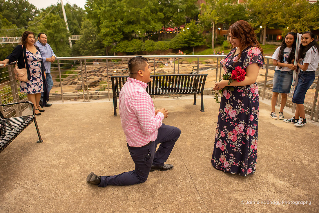 Surprise Proposal and Engagement Session Asheville Photographer goes to Greenville, SC