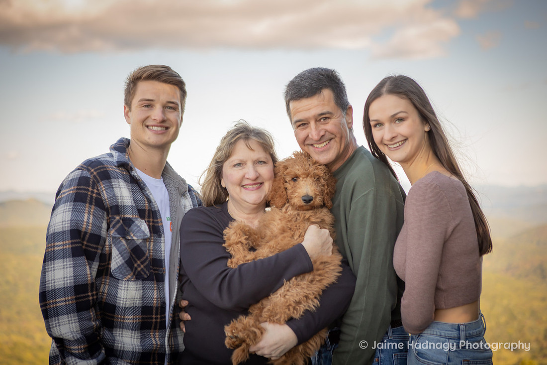 Labradoodle Puppy in Family Photos in the Mountains | Asheville Family Pet Photographer
