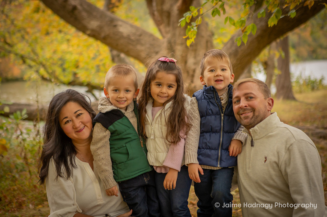 Outdoor Family Photos in Asheville with 4 Year Old Triplets