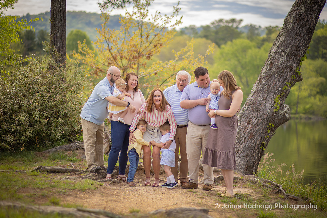 Extended Family Portraits in Asheville Outdoors with Little Kids and Babies