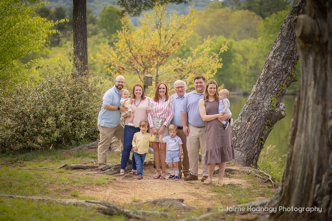 Extended Family Portraits in Asheville Outdoors with Little Kids and Babies