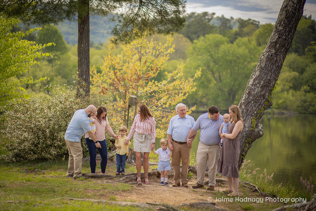 Extended Family Portraits in Asheville Outdoors with Little Kids and Babies