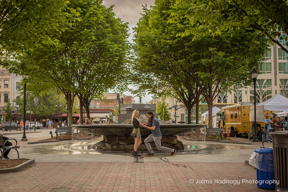 Surprise Proposal in Downtown Asheville | Engagement Photographer