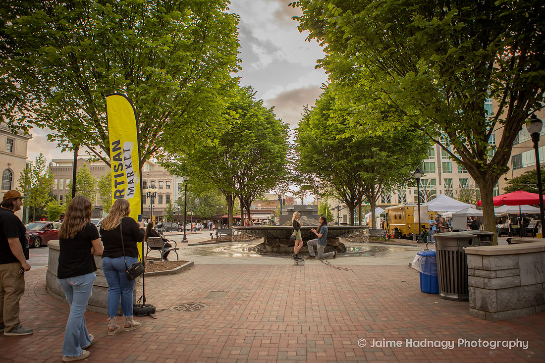 Surprise Proposal in Downtown Asheville | Engagement Photographer