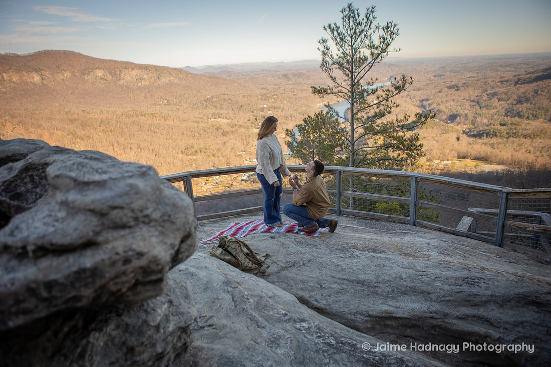 Surprise Proposal at Chimney Rock | Asheville Engagment Photographer
