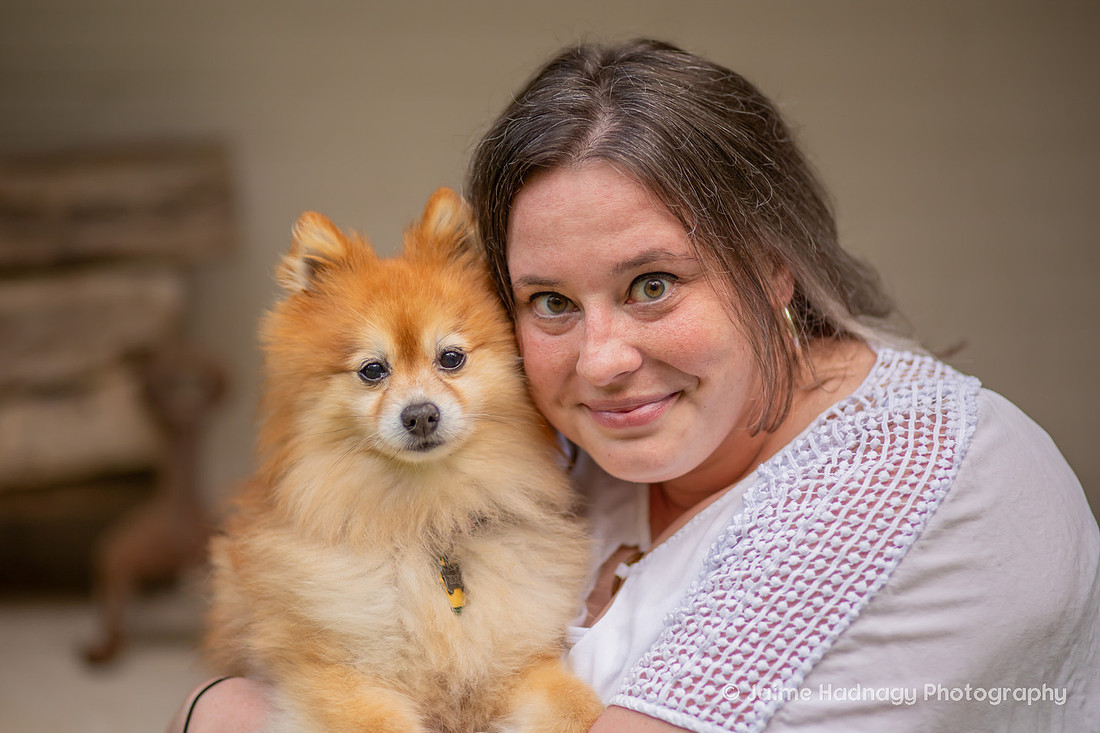 At home photoshoot of woman and her dog | asheville pet photographer