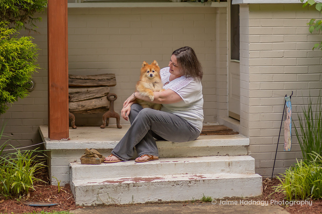 At home photoshoot of woman and her dog | asheville pet photographer