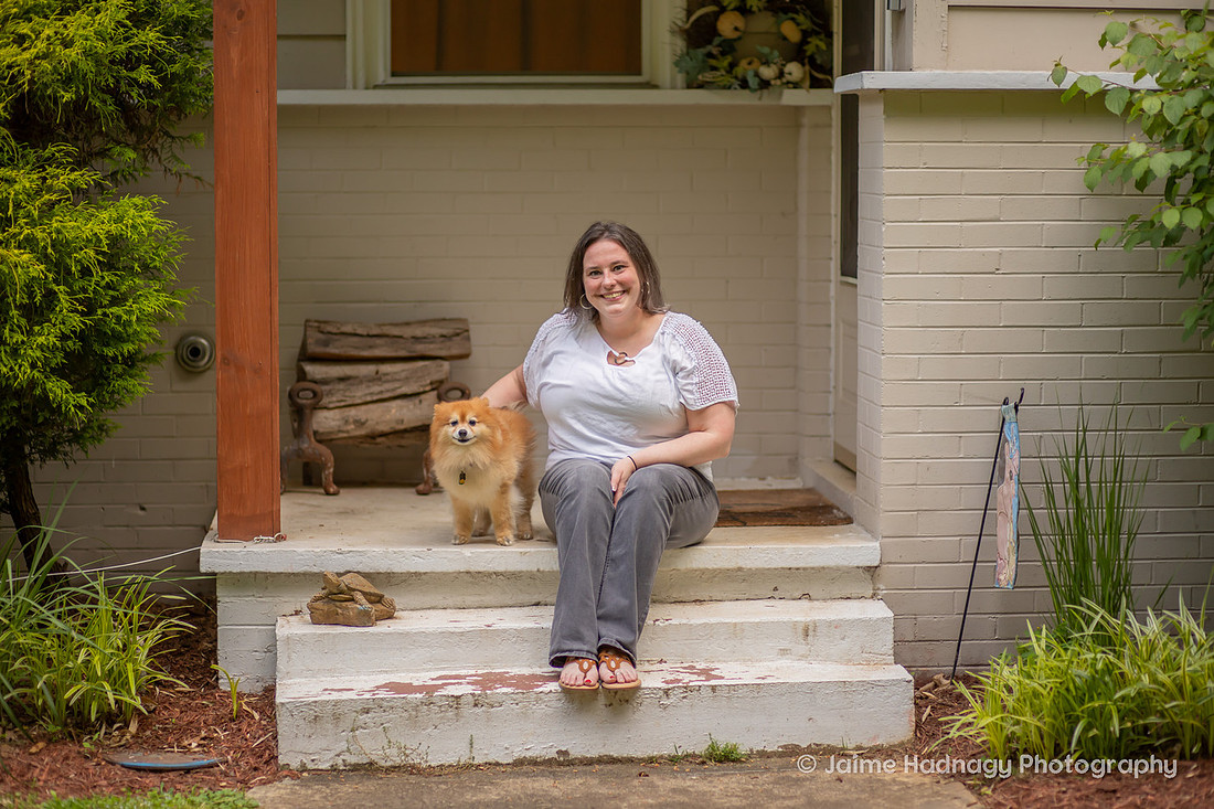 At home photoshoot of woman and her dog | asheville pet photographer
