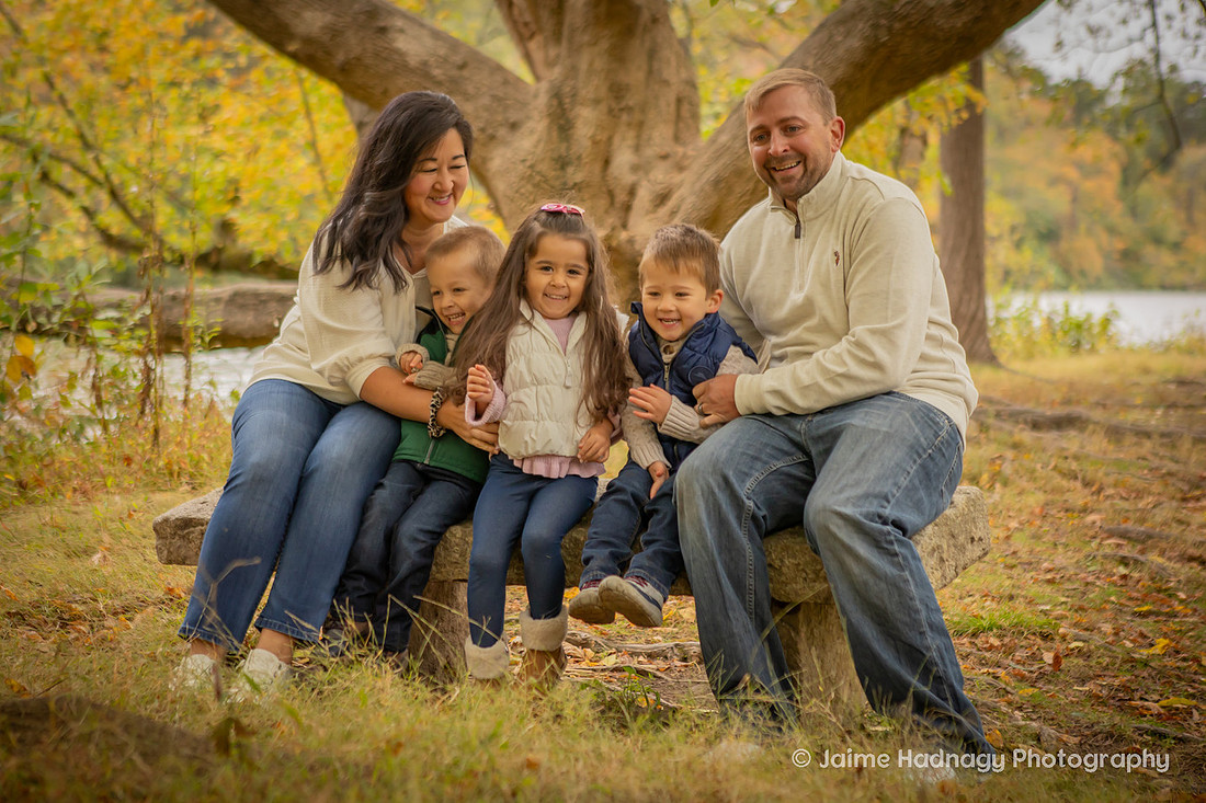 Outdoor Family Photos in Asheville with 4 Year Old Triplets