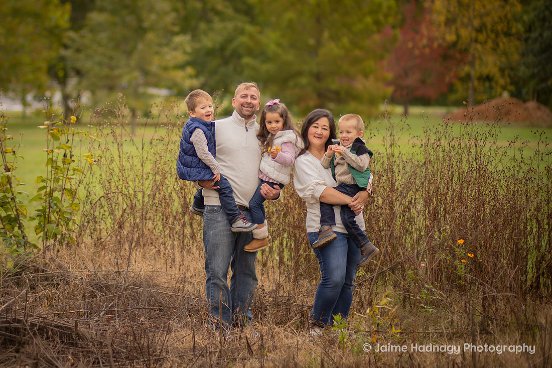 Outdoor Family Photos in Asheville with 4 Year Old Triplets
