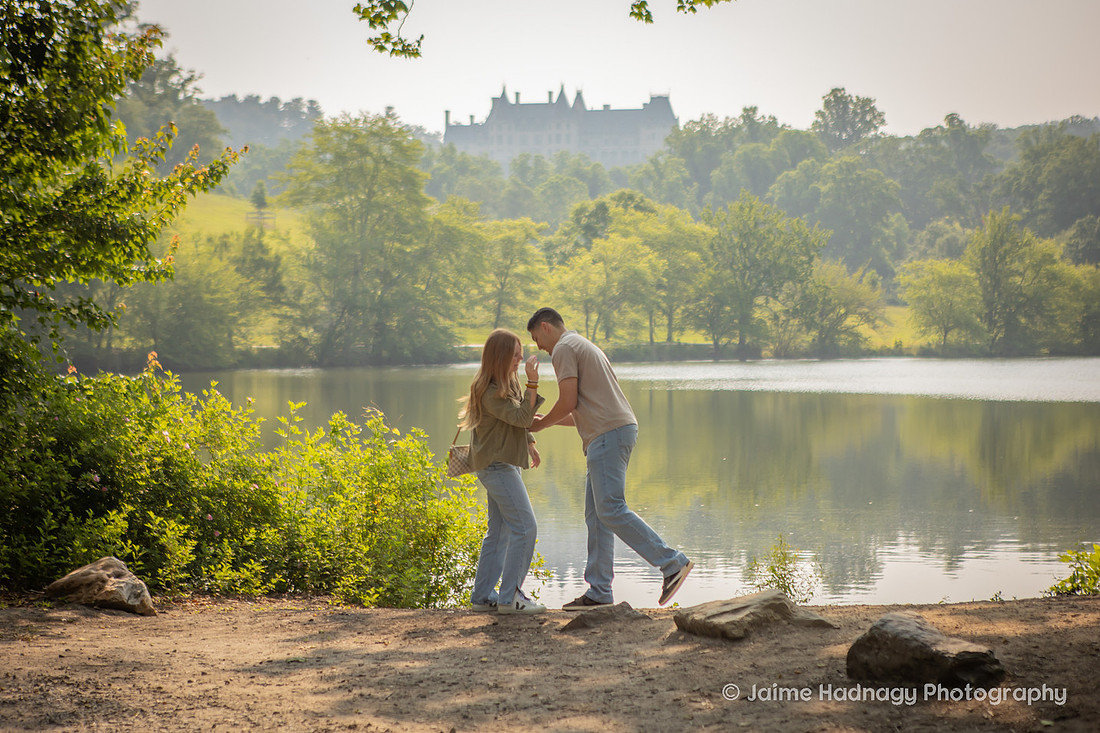 Surprise Proposal Photography at The Lagoon at Biltmore Estate in Asheville