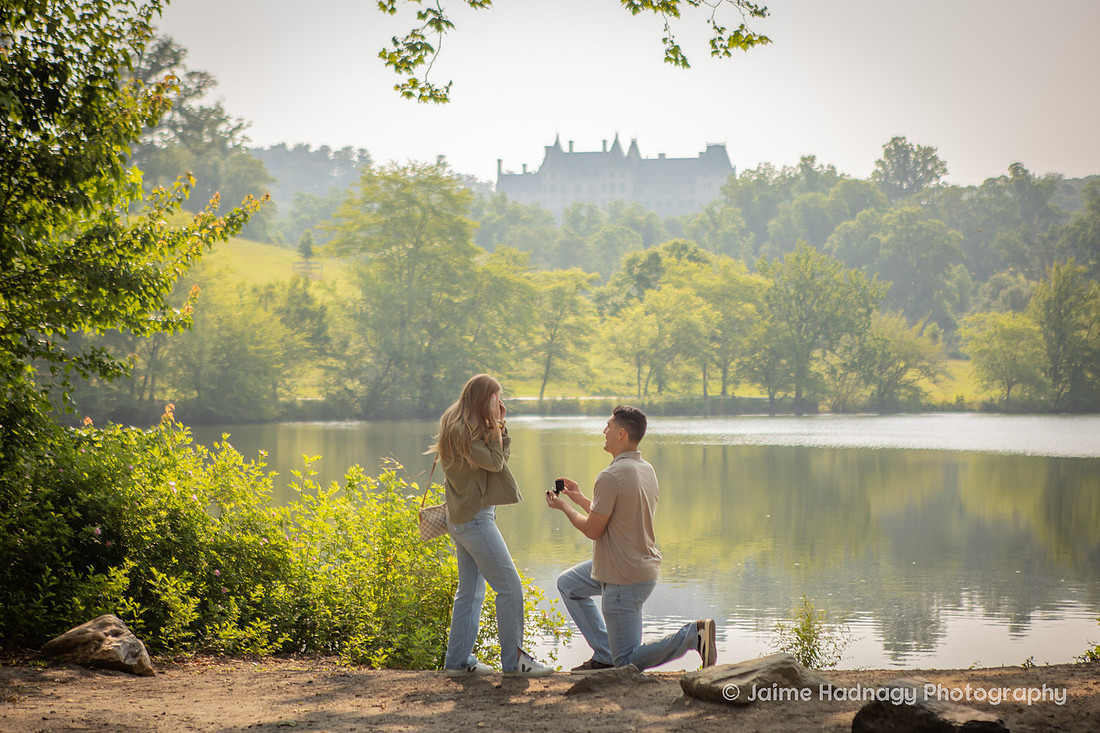 Surprise Proposal Photography at The Lagoon at Biltmore Estate in Asheville
