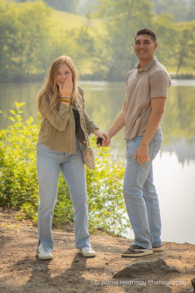 Man Proposing to girlfriend at Biltmore Estate Lagoon | Asheville Engagement Photographer