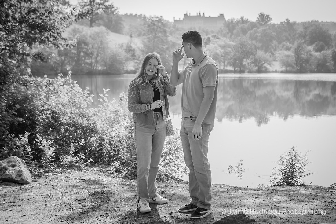 Man Proposing to girlfriend at Biltmore Estate Lagoon | Asheville Engagement Photographer