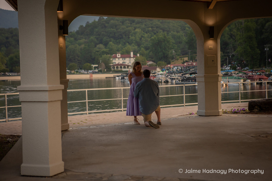 Surprise Proposal at Morse Park Pavillion at Lake Lure NC | Black Mountain Engagement Photographer