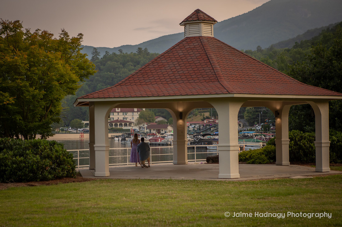 Surprise Proposal at Morse Park Pavillion at Lake Lure NC | Black Mountain Engagement Photographer