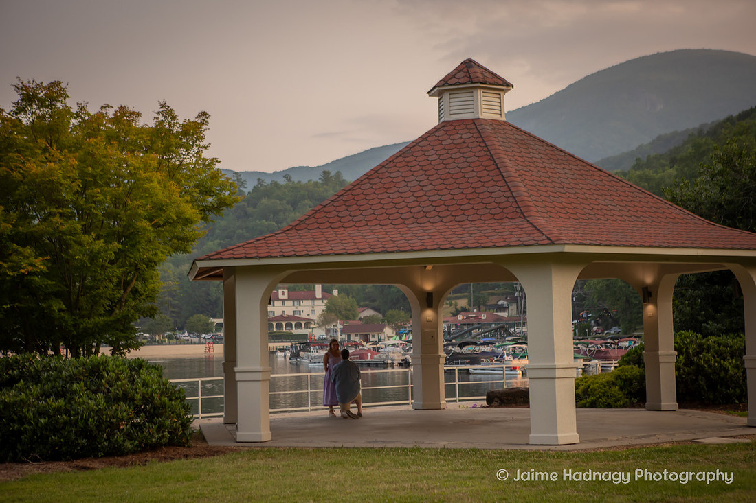 Surprise Proposal at Morse Park Pavillion at Lake Lure NC | Black Mountain Engagement Photographer