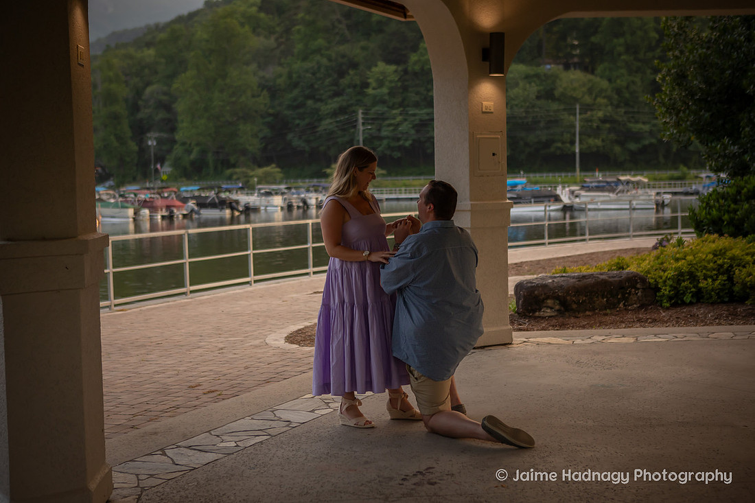 Surprise Proposal at Morse Park Pavillion at Lake Lure NC | Black Mountain Engagement Photographer