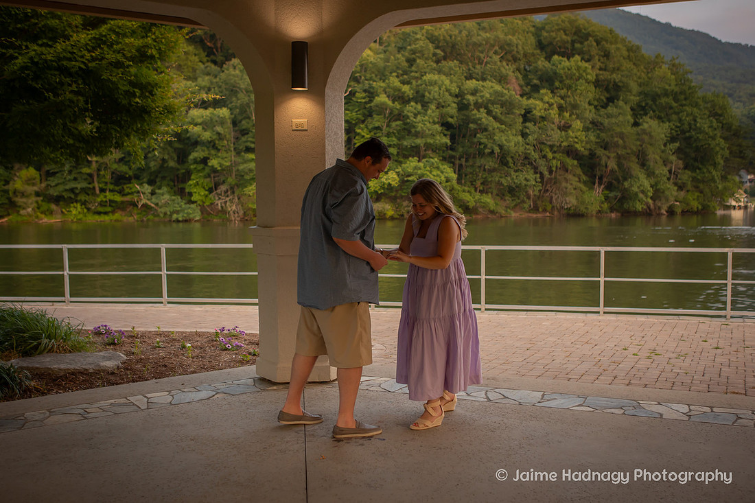 Surprise Proposal at Pavillion at Morse Park in Lake Lure | Asheville Engagement Photographer