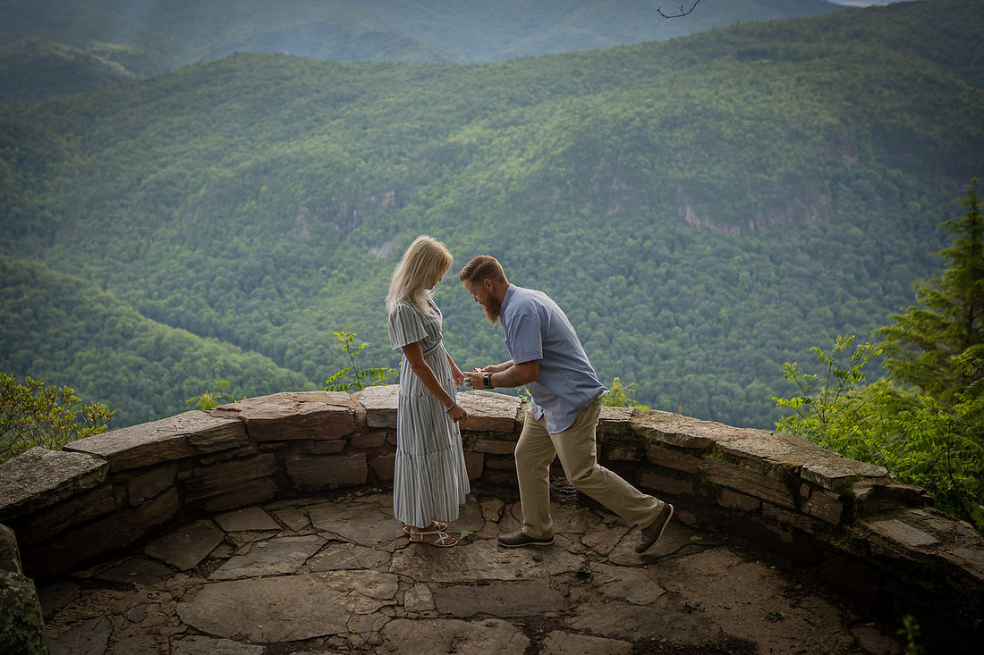 Chestoa View Overlook on Blue Ridge Parkway Surprise Proposal | Asheville Engagement Photographer
