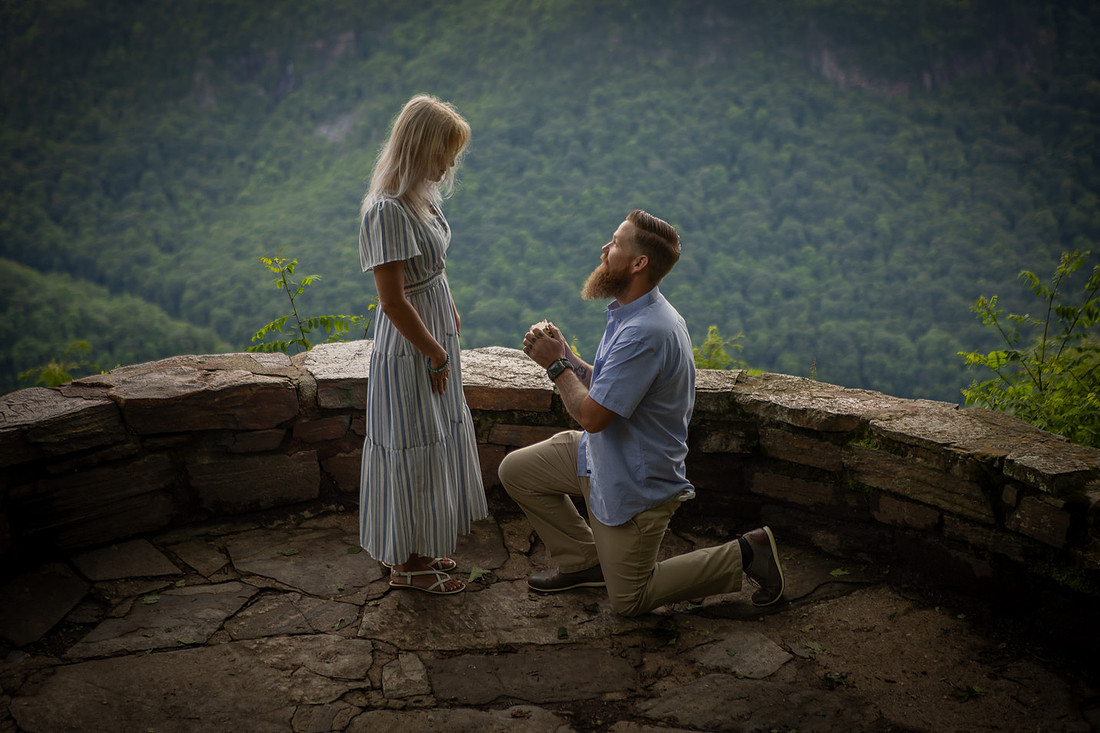 Chestoa View Overlook on Blue Ridge Parkway Surprise Proposal | Asheville Engagement Photographer