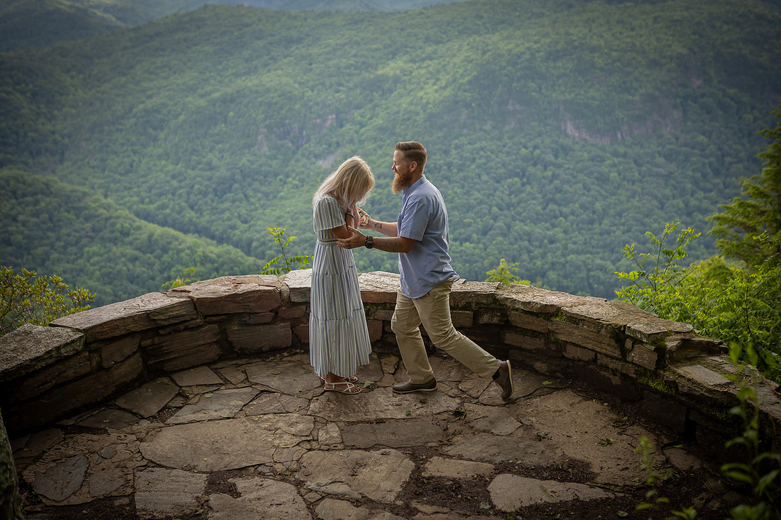 Chestoa View Overlook on Blue Ridge Parkway Surprise Proposal | Asheville Engagement Photographer