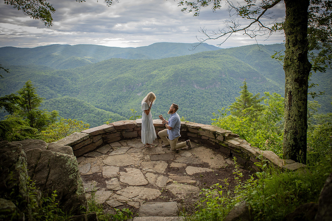 Chestoa View Overlook on Blue Ridge Parkway Surprise Proposal | Asheville Engagement Photographer