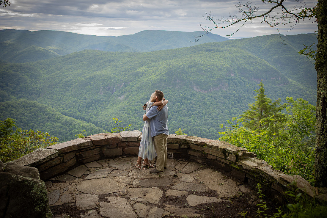 Chestoa View Overlook on Blue Ridge Parkway Surprise Proposal | Asheville Engagement Photographer