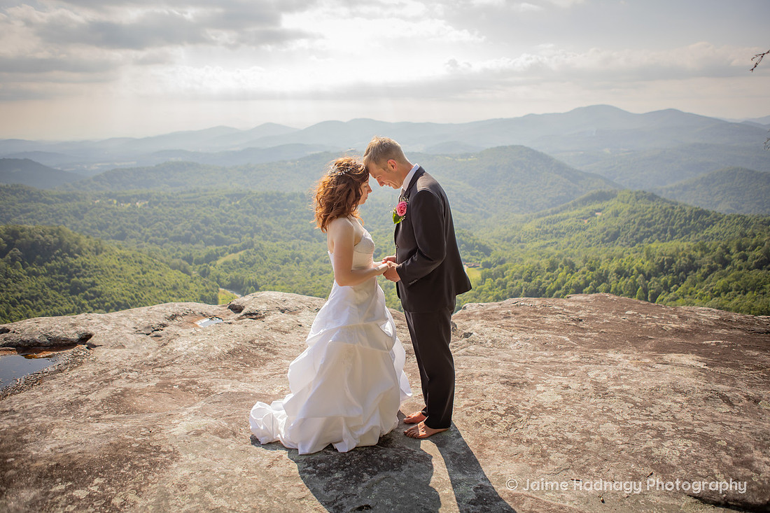 Bride and Groom on Cliff | Asheville Elopement Photographer