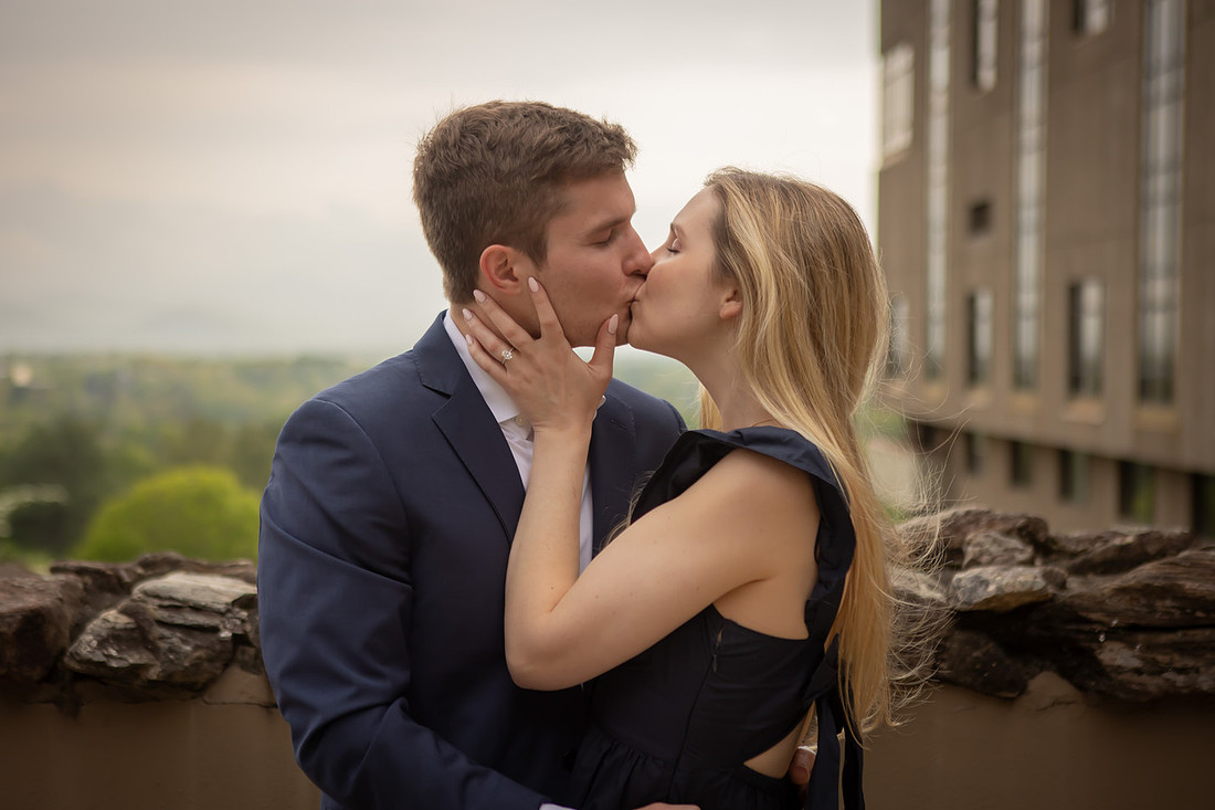 Couple Kissing at Grove Park Inn in Asheville