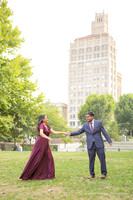 couple dancing in front of the Jackson Building in downtown Asheville