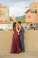 couple kissing in a parking deck in downtown asheville