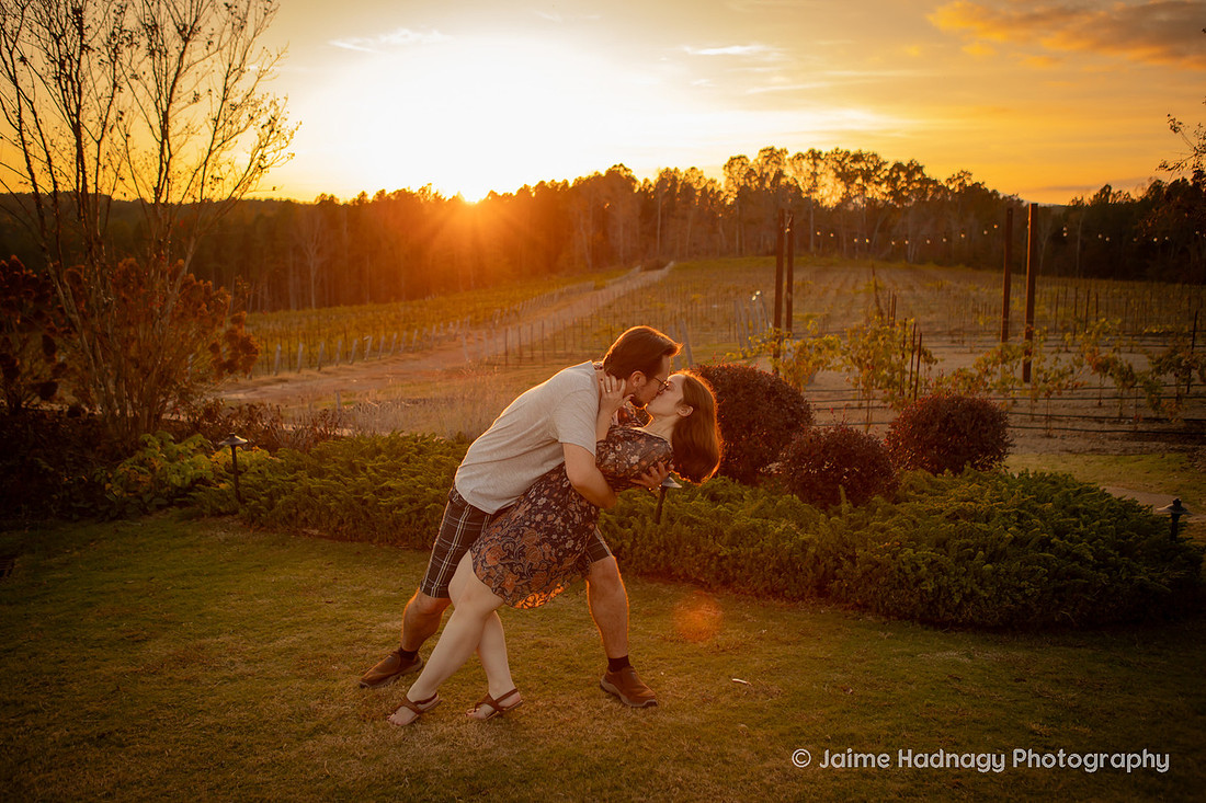 Beautiful Sunset Vineyard Engagement Session| Asheville Photographer